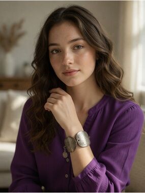 Vintage Ottoman Tibetan Turkish Round Coin Silver Hammered Bracelet J Hook Boho